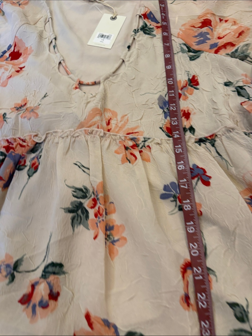 Lucky Brand NWT Floral Ivory V-Neck Babydoll Top Size Large - Picture 8 of 9
